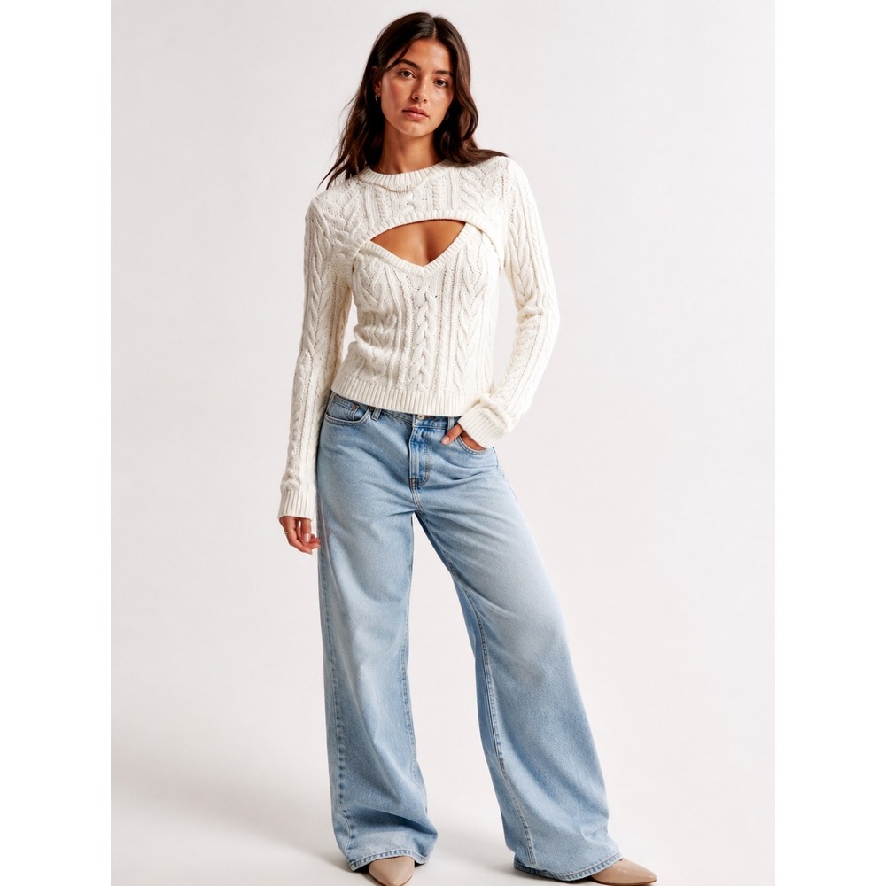 Abercrombie & Fitch Cream Cable Knit 2-Piece‎ Shrug and Cami Sweater Set XS